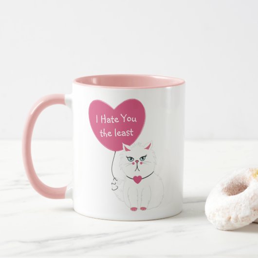 Sarcastic White Cat Funny Valentine's Day Tasse (Mit Donut)