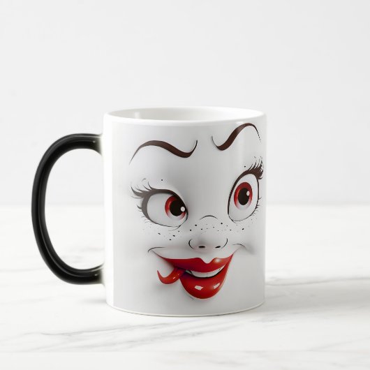 Sarcastic Women Face with Red Lips Verwandlungstasse (Links)