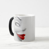Sarcastic Women Face with Red Lips Verwandlungstasse (Vorderseite Links)