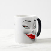 Sarcastic Women Face with Red Lips Verwandlungstasse (VorderseiteRechts)