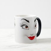 Sarcastic Women Face with Red Lips Verwandlungstasse (VorderseiteRechts)