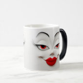 Sarcastic Women Face with Red Lips Verwandlungstasse (VorderseiteRechts)