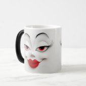 Sarcastic Women Face with Red Lips Verwandlungstasse (Vorderseite Links)