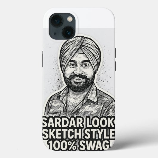 Sardar Sketch Swag iPhone 13 Hülle – Schwarz & Wei (Rückseite)