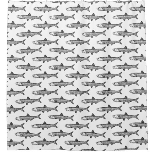 Sardellenmuster - Schwarz auf Weiß Duschvorhang (Vorderseite)