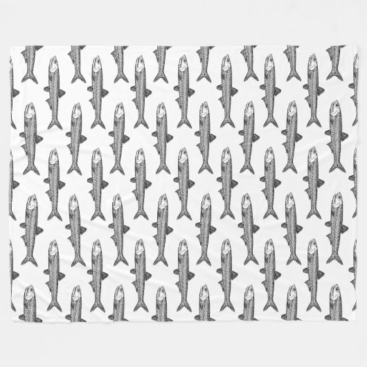 Sardellenmuster - Schwarz auf Weiß Fleecedecke (Vorderseite (Horizontal))