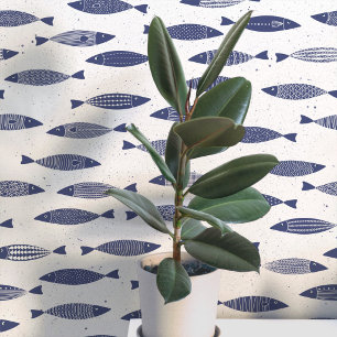 Sardine Fish Navy Blue White Coast Tapete
