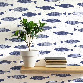 Sardine Fish Navy Blue White Coast Tapete