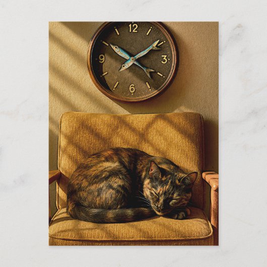 Sardine O'clock Dreamtime - Surreal Cat Art Postkarte (Vorderseite)