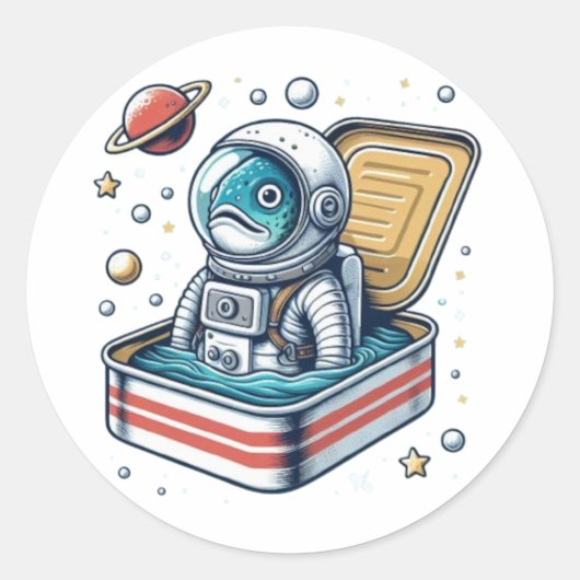 Sardinen-Astronaut Retro Lustiger Aufkleber (Vorderseite)