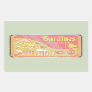 Sardinen-Dose im Retro-Poster-Stil Rechteckiger Aufkleber