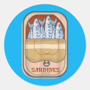 Sardinen Dosenfisch Retro-Grafik Sommer Runder Aufkleber
