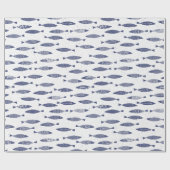 Sardinen-Fisch Navy Blau Weiß Küste Geschenkpapier (Flach)