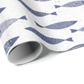 Sardinen-Fisch Navy Blau Weiß Küste Geschenkpapier (Rolleneckpunkt)