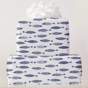 Sardinen-Fisch Navy Blau Weiß Küste Geschenkpapier