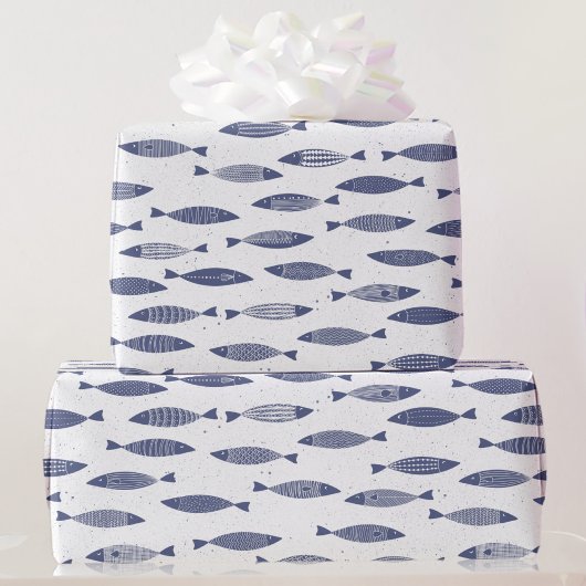 Sardinen-Fisch Navy Blau Weiß Küste Geschenkpapier