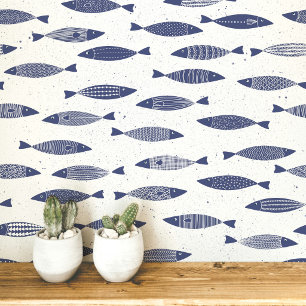Sardinen-Fisch Navy Blau Weiß Küste Tapete