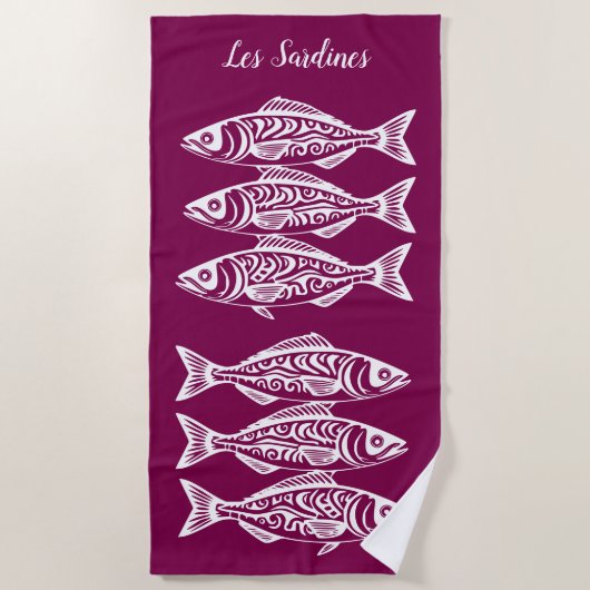 Sardinen-Hawaiian-Fisherman Core-Wine-Farbe Strandtuch (Vorderseite)