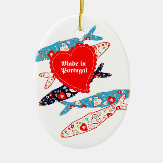 Sardinen hergestellt in Portugal Keramik Ornament (Vorne)