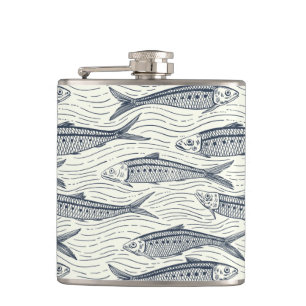 Sardinen in Bewegung in navy und elfenbein Flachmann
