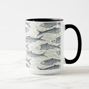 Sardinen in Bewegung in navy und elfenbein Tasse