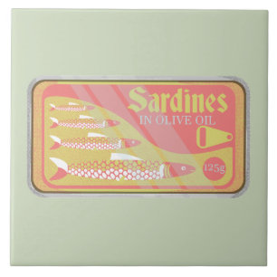 Sardinen in Retro-Poster-Stil Fliese