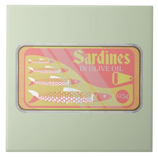Sardinen in Retro-Poster-Stil Fliese (Vorderseite)