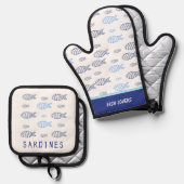Sardinen Ofenhandschuh & Topflappen-Set (Vorderseite/Rückseite)