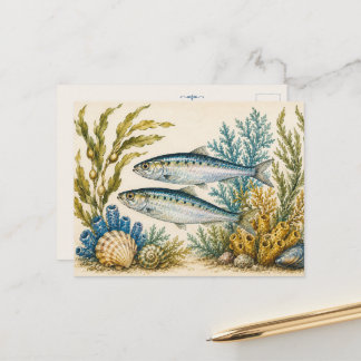 Sardinen-Ozean-Aquarell inspirierte Postkarte