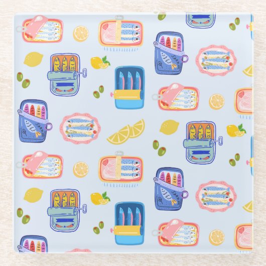 Sardinen und Zitronen Glasuntersetzer (Vorderseite)