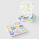 Sardinen und Zitronen Steinuntersetzer (Seitenansicht)