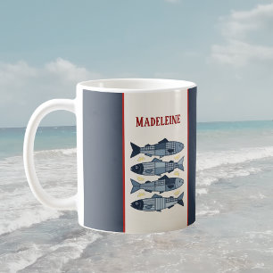 Sardinen Zitronen Patchwork Steppdecke Küste Monog Kaffeetasse