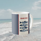 Sardinen Zitronen Patchwork Steppdecke Küste Monog Kaffeetasse