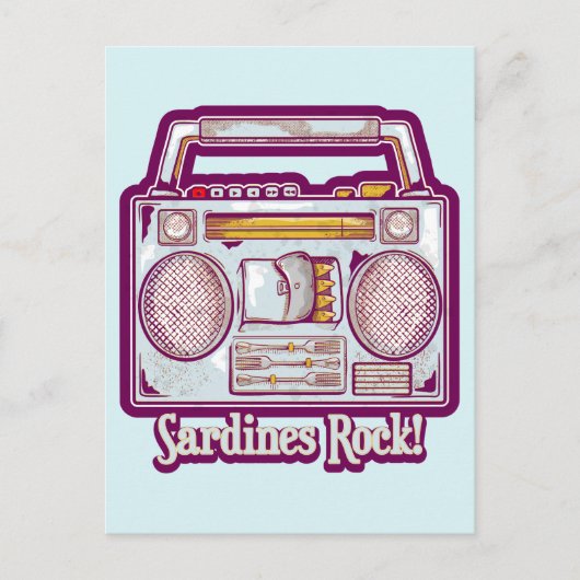 Sardines Rock Funny 80's Stereo Postkarte (Vorderseite)