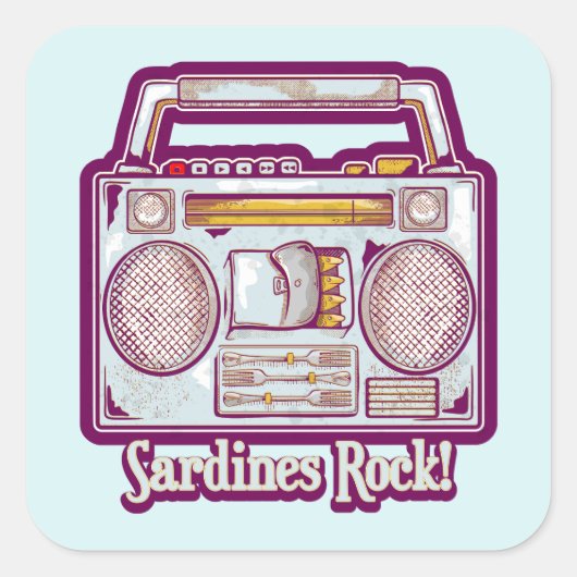 Sardines Rock Funny 80's Stereo Quadratischer Aufkleber (Vorderseite)