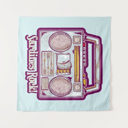 Sardines Rock Funny 80's Stereo Wandteppich (Vorderseite (Horizontal))