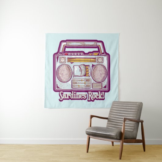 Sardines Rock Funny 80's Stereo Wandteppich (Beispiel)