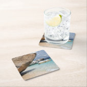 Sardinien-Strand mit großem Felsen-Untersetzer Rechteckiger Pappuntersetzer (Vor Ort)