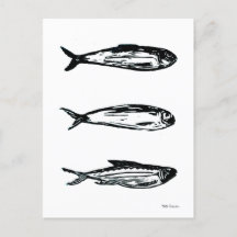 Sardinien und Mackerel Linocut Post Card oder Prin