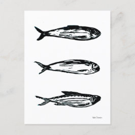 Sardinien und Mackerel Linocut Post Card oder Prin Postkarte