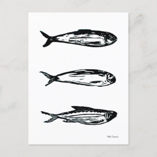 Sardinien und Mackerel Linocut Post Card oder Prin Postkarte