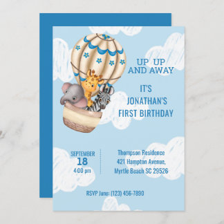 Sarfari Animal Hot Air Ballon Boys erster Geburtst Einladung