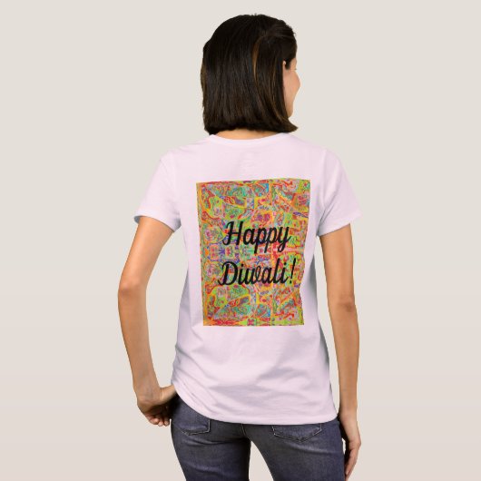 sari abstraktes Design und Happy Diwali T-Shirt (Schwarz voll)