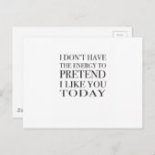 Sarkasische Typografie "Ich habe nicht die Energie Postkarte (Vorne/Hinten)