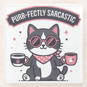 Sarkastische Coole Katze Bandana Kaffee Liebhaber  Glasuntersetzer