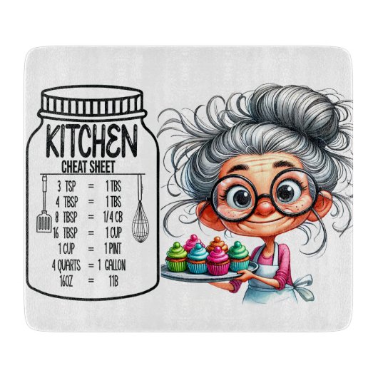 Sarkastische Küchen-Cheat-Sheet-Tabelle Schneidebrett (Vorderseite)