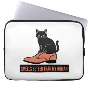 Sarkastische Linolschnitt-Katze-in-Schuh-Meme Laptopschutzhülle