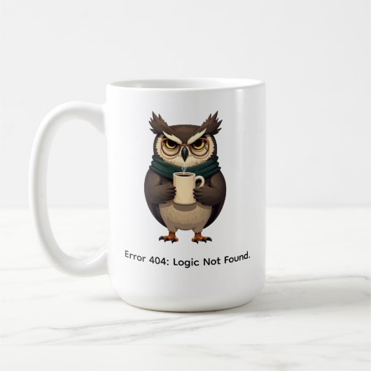 Sarkastische mürrische Eule "Fehler 404 Logik nich Kaffeetasse (Links)