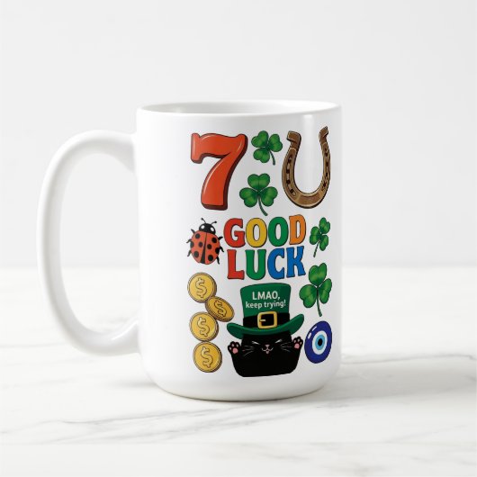 Sarkastische schwarze Katze und Glücksbringer Kaffeetasse (Links)