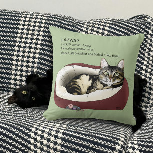 Sarkastischer Fauler Tabby-Katzen-Humor Salbeigrün Kissen